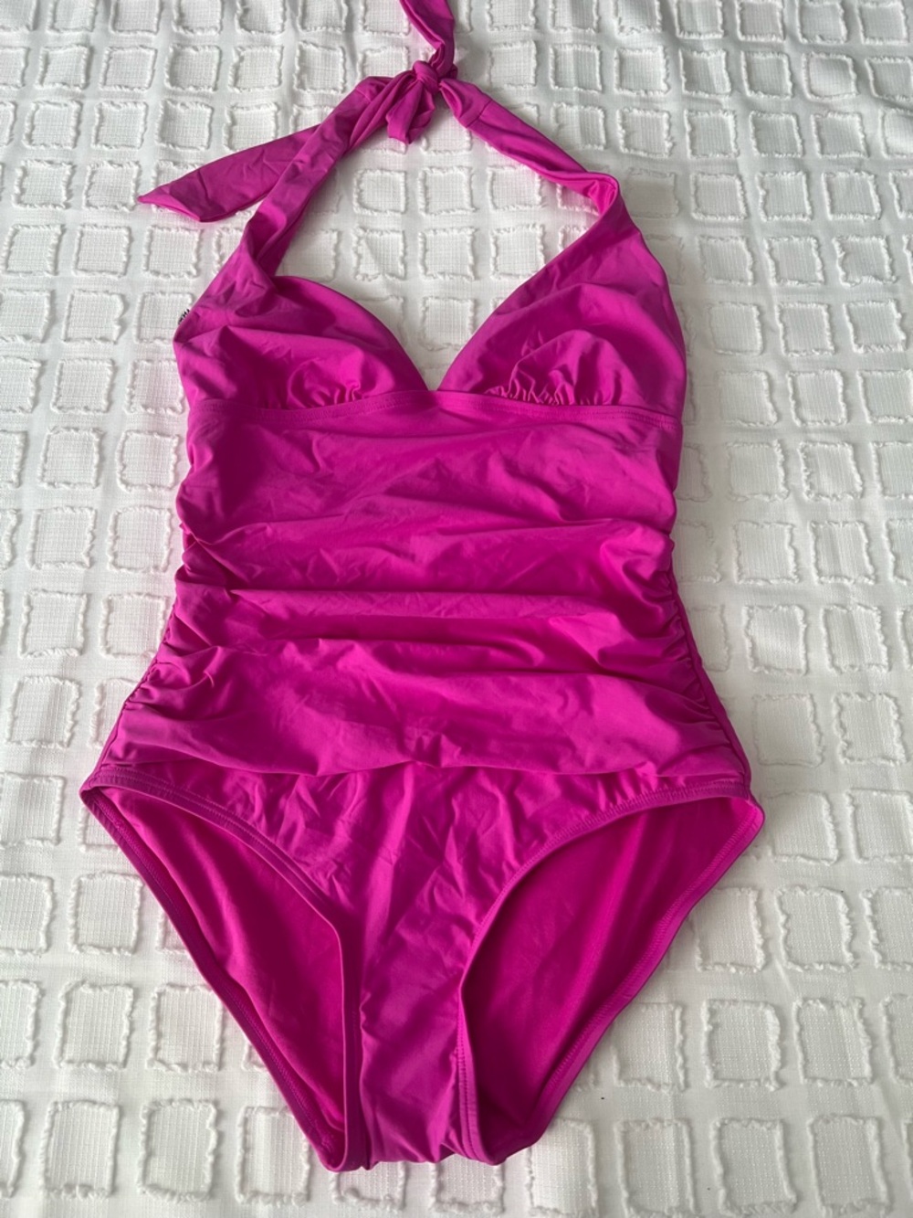 DKNY Women's Ruched Halter One piece Swimsuit Pink Size M Sani pad intact NWOT
